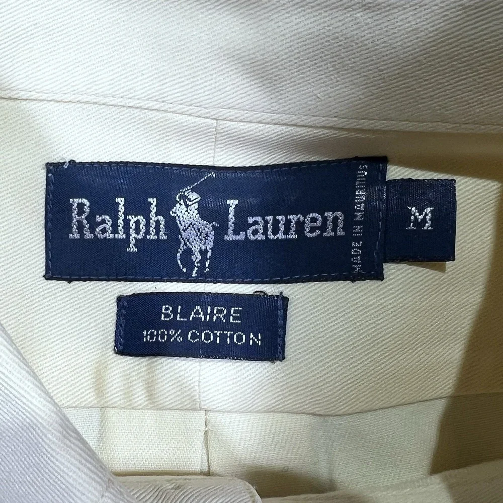 Ralph Lauren Navy label Polo logo long sleeve butter yellow shirt‎ Med Vintage